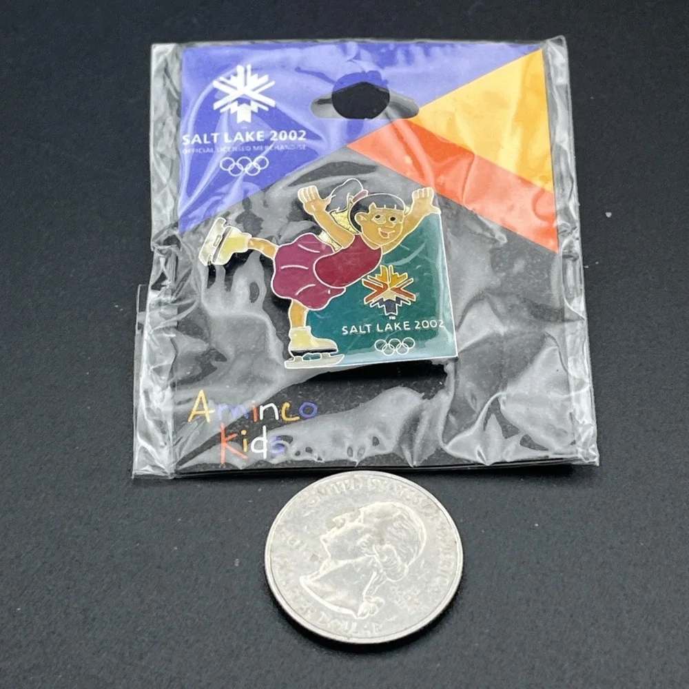 2002 Salt Lake City Winter Olympics Aminco Kids Girl FigureSkating Lapel Hat Pin